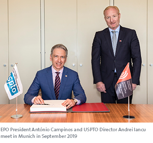 EPO President António Campinos and USPTO Director Andrei Iancu meet in Munich in September 2019